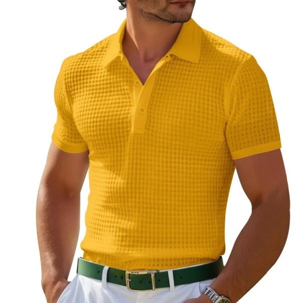 Pánská polokošile na zip V výstřih s límečkem Krátký rukáv Jednobarevná Polyester Klasický moderní styl žlutá XL
