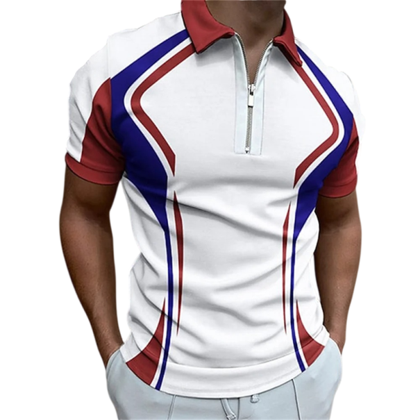 Pánska polokošile na zips s V výstrihom a golierikom Krátky rukáv Farebné vzorovanie Polyester Štýlová letná polokošile vínová L
