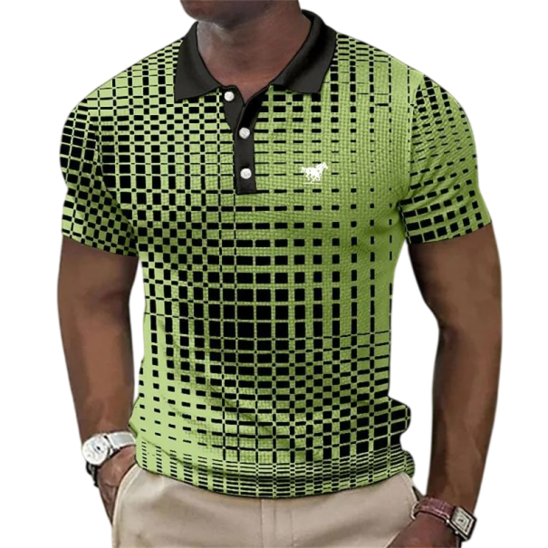 Pánská polokošile s límečkem a knoflíky Krátký rukáv Jednoduchý vzor Potisk koně na hrudi Polyester Styl pro každý den zelená XXS