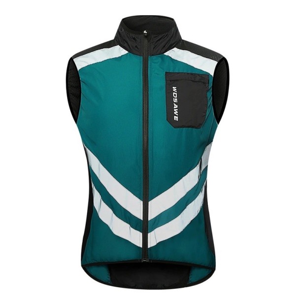 Pánská sportovní vesta s pruhy na zip polyester nylon bez rukávů pro cyklistiku, běh a outdoorové aktivity modrá XL