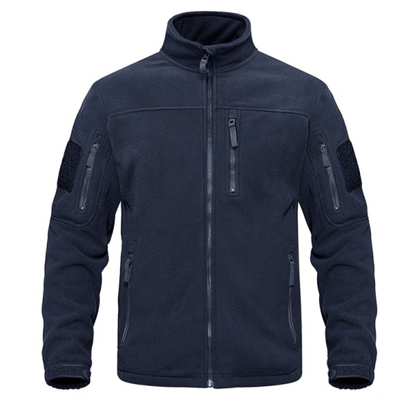 Pánská taktická outdoorová fleece bunda s více kapsami na zip Sportovní bunda s vysokým límcem Větruodolné turistické oblečení tmavě modrá M