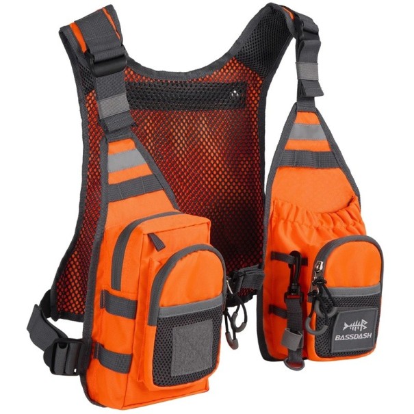 Pánská taktická vesta s kapsami na zip polyester lehká vesta s úložnými kapsami pro rybaření, turistiku a outdoorové aktivity oranžová