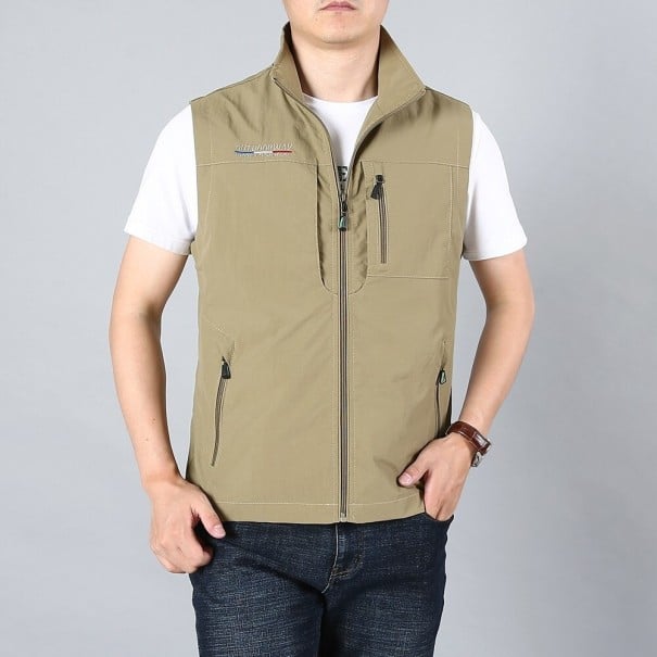 Pánská vesta s límcem khaki 3XL
