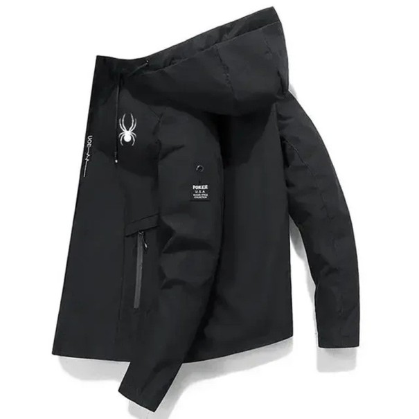 Pánska vetruodolná športová bunda s kapucňou na zips motív pavúka O-krk s vreckami POLYESTER rôzne čierna XXS