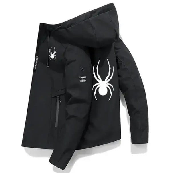 Pánská větruodolná sportovní bunda kapuce na zip s motivem pavouka O-krk s kapsami POLYESTER různé barvy černá M
