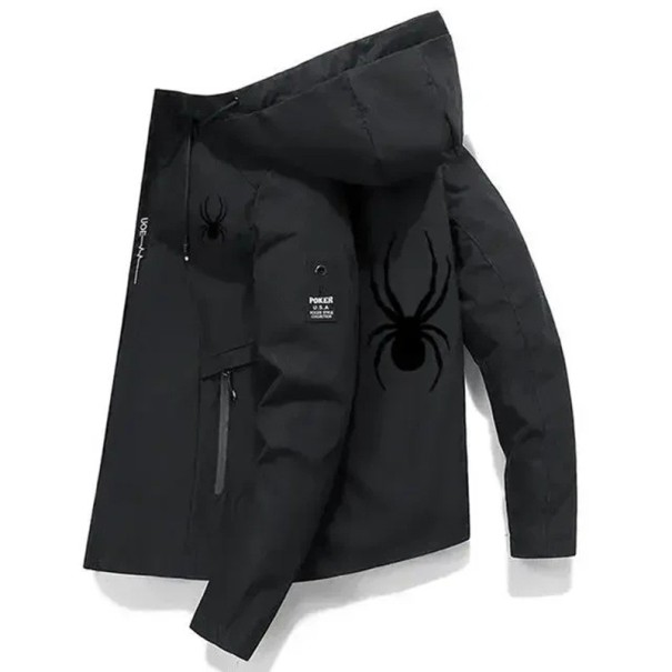 Pánská větruodolná sportovní bunda kapuce na zip s motivem pavouka O-krk s kapsami POLYESTER různé barvy černá M