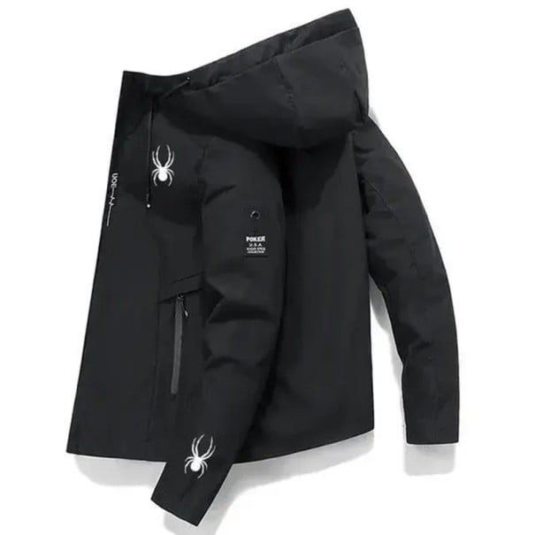 Pánská větruodolná sportovní bunda kapuce na zip s motivem pavouka O-krk s kapsami POLYESTER různé černá XS