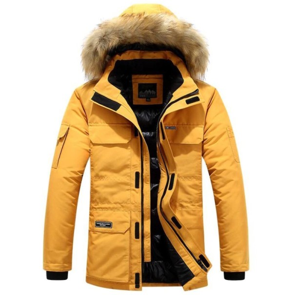 Pánska zimná bunda s kapucňou S52 tmavo žltá XL