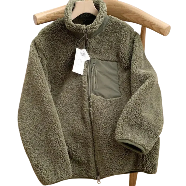 Pánska zimná bunda Unisex plyšová teplá bunda s rolákem Zapínanie na zips Kapsy Zapínacia kapsa na hrudi Polyesterové hrejivé zimné prevedenie armádny zelená XS