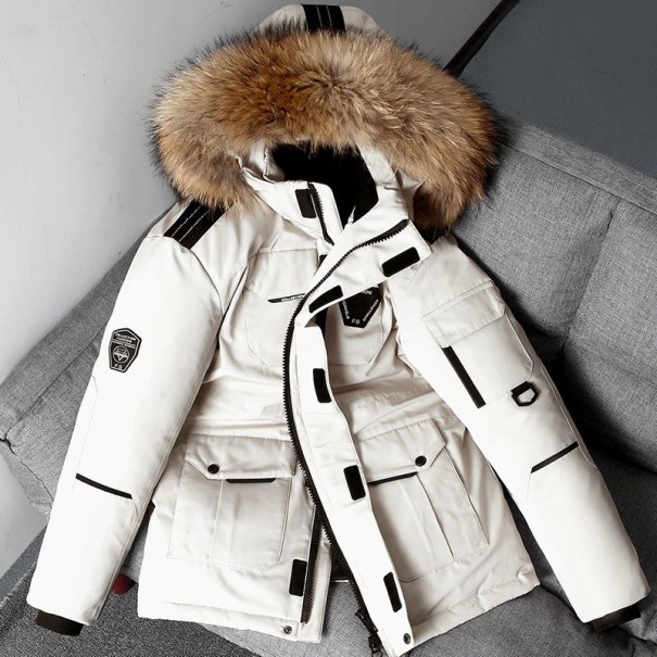 Pánská zimní bunda s kožíškem F1107 bílá L
