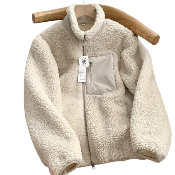 Pánská zimní bunda Unisex plyšová teplá bunda s rolákem Zapínání na zip Kapsy Zapínací kapsa na hrudi Polyesterové hřejivé zimní provedení béžova S
