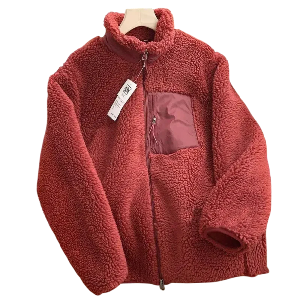 Pánská zimní bunda Unisex plyšová teplá bunda s rolákem Zapínání na zip Kapsy Zapínací kapsa na hrudi Polyesterové hřejivé zimní provedení červená M