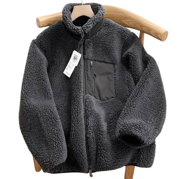 Pánská zimní bunda Unisex plyšová teplá bunda s rolákem Zapínání na zip Kapsy Zapínací kapsa na hrudi Polyesterové hřejivé zimní provedení šedá M
