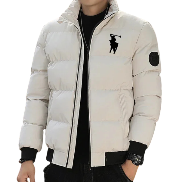 Pánská zimní bunda Větruodolné provedení Zapínání na zip Polyester Výšivka na hrudi Praktické kapsy Teplé pohodlné zimní nošení Moderní zimní oblečení béžova XS