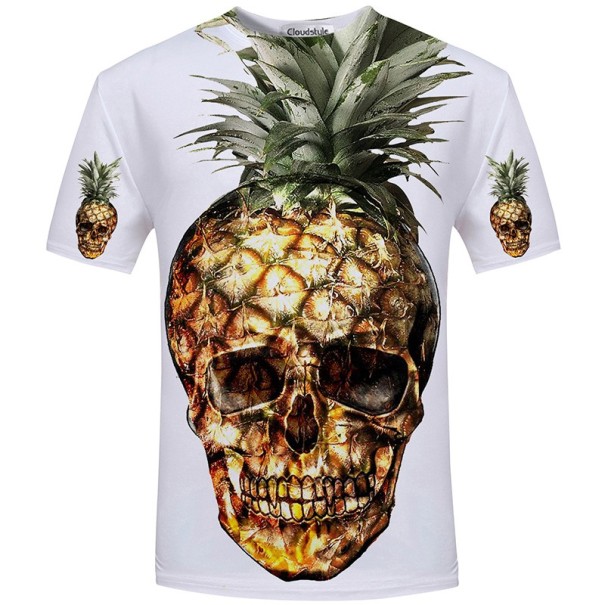 Pánské 3D tričko s potiskem - Ananasová lebka XXS