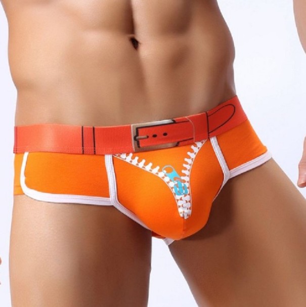 Pánské bavlněné boxerky s motivem pásku a zipu J3059 oranžová XXS