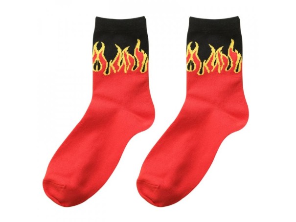 Pánské dlouhé ponožky s plameny červená