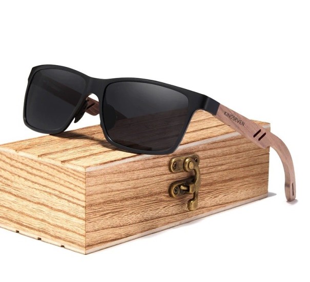 Pánske drevené slnečné okuliare E2043 čierna