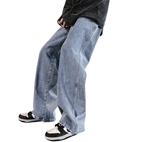 Pánske džínsy Loose fit Voľné široké nohavice Rovný strih Streetwear Štýlové pánske nohavice Ležérne pohodlné voľné rifle modrá XS