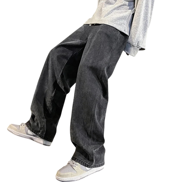 Pánské džíny Loose fit Volné široké nohavice Rovný střih Streetwear Stylové pánské kalhoty Ležérní pohodlné volné rifle černá XXS