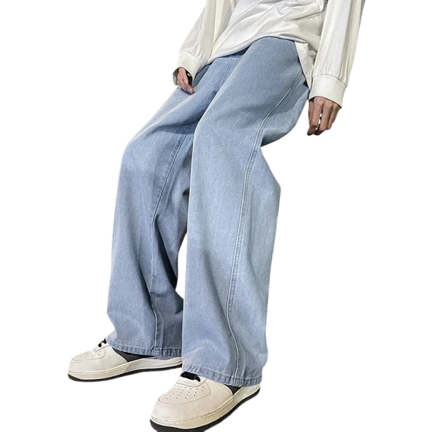 Pánské džíny Loose fit Volné široké nohavice Rovný střih Streetwear Stylové pánské kalhoty Ležérní pohodlné volné rifle světle modrá L