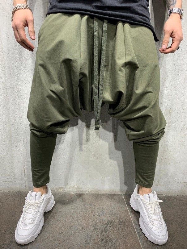Pánské harémové kalhoty F1535 armádní zelená L