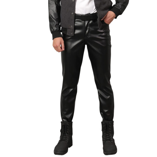 Pánské kalhoty z umělé kůže Slim fit Moderní styl Elegantní vzhled Pohodlné kalhoty Slim střih Módní pánské oblečení Elegantní kalhoty černá 33