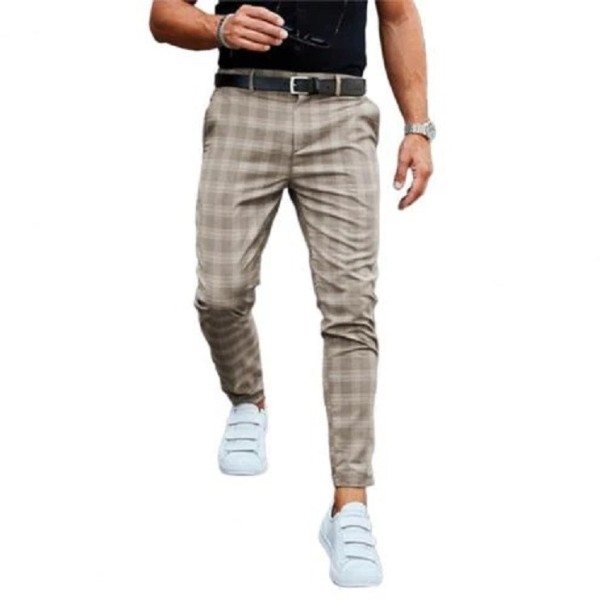 Pánske kockované nohavice F1399 khaki L