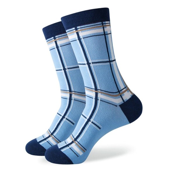 Pánské kostkované dlouhé ponožky světle modrá