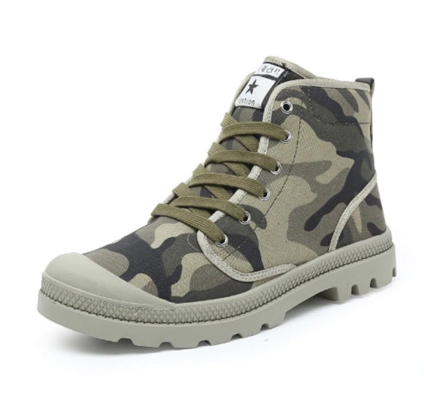 Pánské kotníkové boty s armádním vzorem zelená 47
