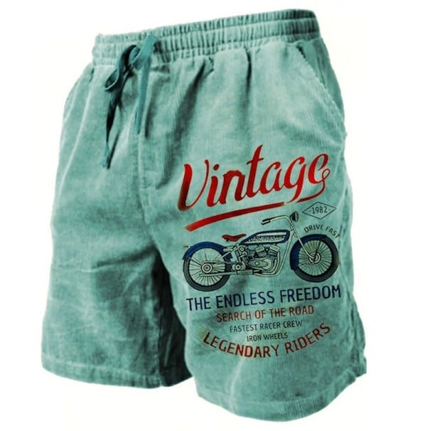 Pánské letní prodyšné kraťasy s vintage motocyklovým potiskem Lehký volný střih se stahovací šňůrkou Stylové pohodlné šortky na volný čas a cestování zelená XS