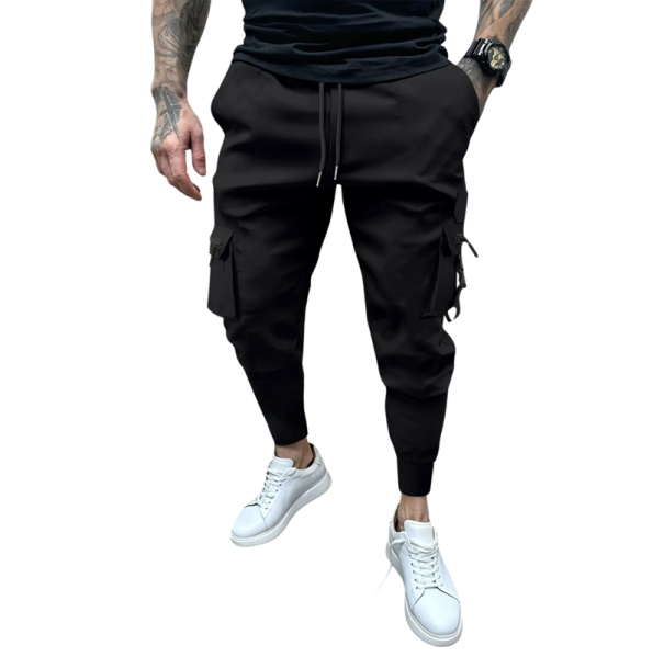 Pánské ležérní vícekapsové slim kalhoty Stylové kalhoty s úzkým střihem Pohodlné kapsáče na každý den Moderní městské kalhoty s kapsami černá XXS