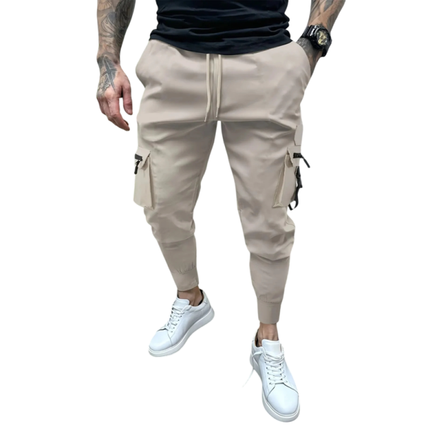 Pánské ležérní vícekapsové slim kalhoty Stylové kalhoty s úzkým střihem Pohodlné kapsáče na každý den Moderní městské kalhoty s kapsami khaki M