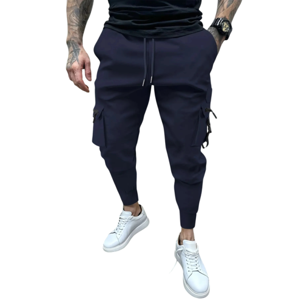Pánské ležérní vícekapsové slim kalhoty Stylové kalhoty s úzkým střihem Pohodlné kapsáče na každý den Moderní městské kalhoty s kapsami tmavě modrá XXS