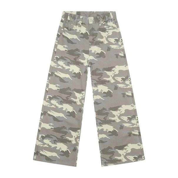 Pánské maskáčové kalhoty s rovným střihem Volné široké nohavice Pohodlné outdoorové kalhoty Ležérní styl Vzdušné army kalhoty šedá S