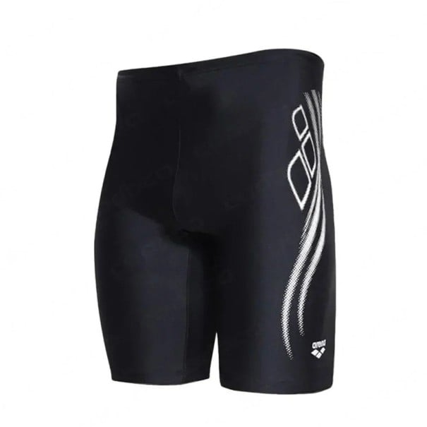 Pánské plavky černé s bílými pruhy Lycra Přiléhavý sportovní střih Elastický pas M