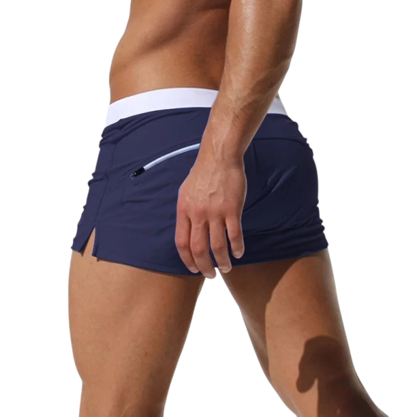 Pánske plavky jednofarebné Nylon Spandex Na šnúrku Biely pruh okolo pása Znak na boku Priliehajúci strih plavky na pláž tmavo modrá S