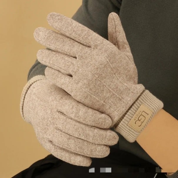 Pánské pletené rukavice dotykové Univerzální velikost Teplé zimní rukavice Polyester Vlna Kašmír Hřejivé měkké rukavice na každodenní nošení khaki