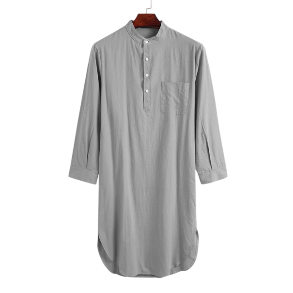 Pánské pyžamo noční košile dlouhý rukáv zapínání na knoflíky pohodlný střih bavlna polyester domácí nošení a spánek šedá S