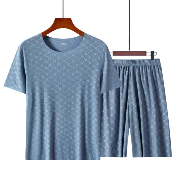 Pánské pyžamo tričko a šortky krátký rukáv lehký materiál polyester rayon vzorované pohodlné oblečení na spaní i doma světle modrá L