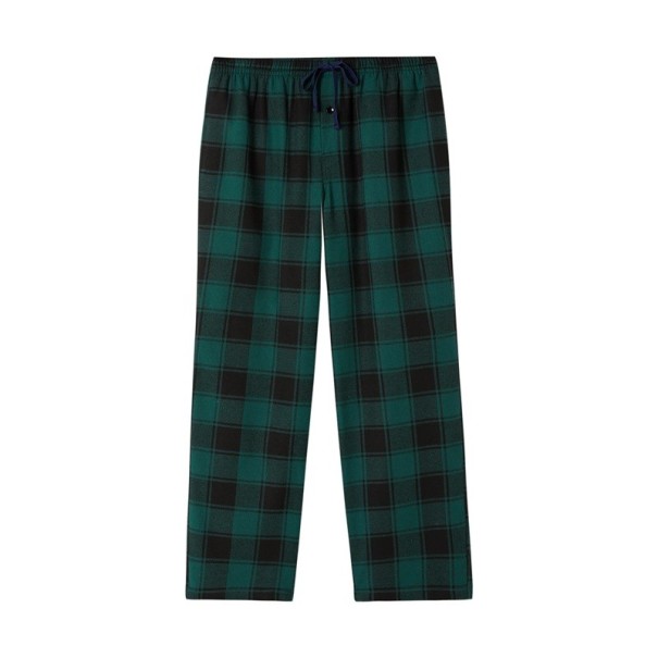 Pánské pyžamové kalhoty dlouhé kostkovaný vzor elastický pas bavlna polyester pohodlné spaní domácí nošení zelená S