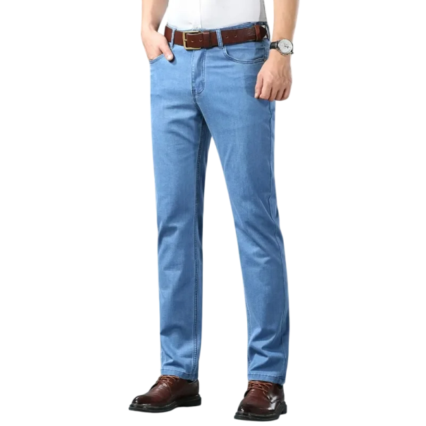 Pánské rovné strečové kalhoty z denimu Slim fit džíny s klasickým zapínáním Elegantní pohodlné kalhoty pro každodenní nošení modrá 30