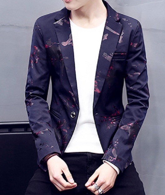 Pánské sako se zajímavým potiskem J967 modrá S