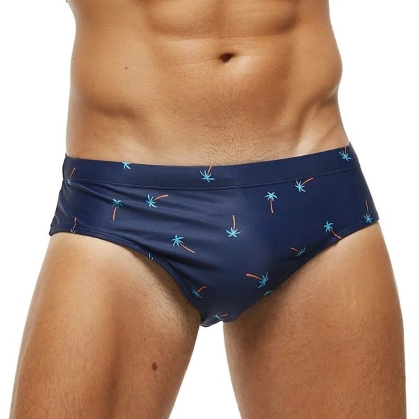 Pánske slipové plavky Na šnúrku Tmavomodré s potlačou paliem Vyndávateľná vložka Polyester Spandex Elastické M