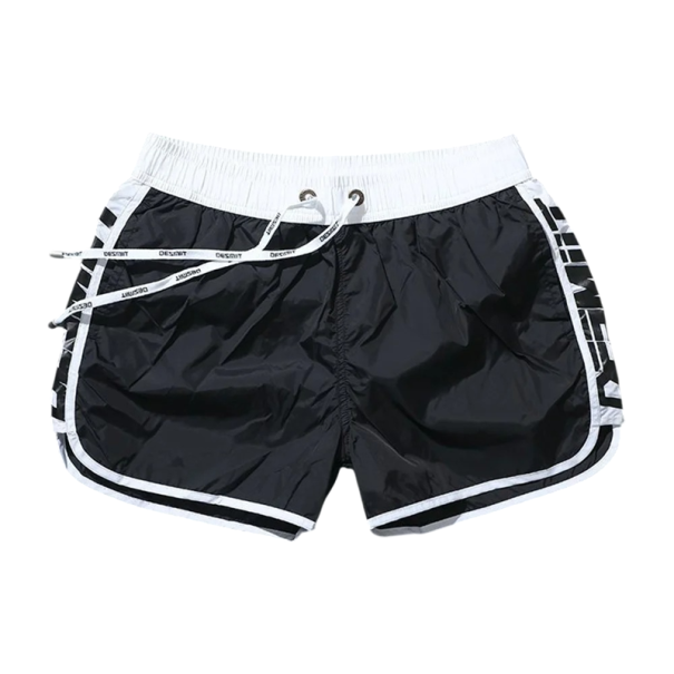 Pánské šortkové plavky Na tkaničku Jednobarevné s pruhy a nápisem na bocích Polyesterové Rychleschnoucí Letní plavky černá XS