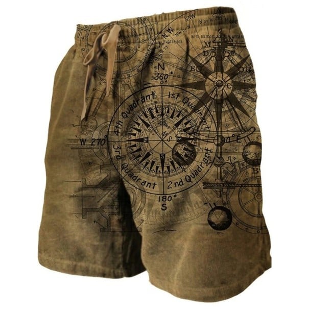 Pánské šortkové plavky Polyester Jednobarevné Motiv kompasů Na tkaničku S kapsami Letní plážové k bazénu hnědá XXL