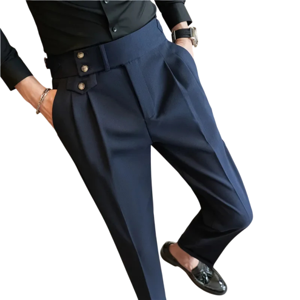 Pánské společenské kalhoty s kapsami Jednobarevné Elegantní rovný střih Pohodlné odolné kalhoty pro muže do práce kanceláře i na formální události Polyester modrá 34