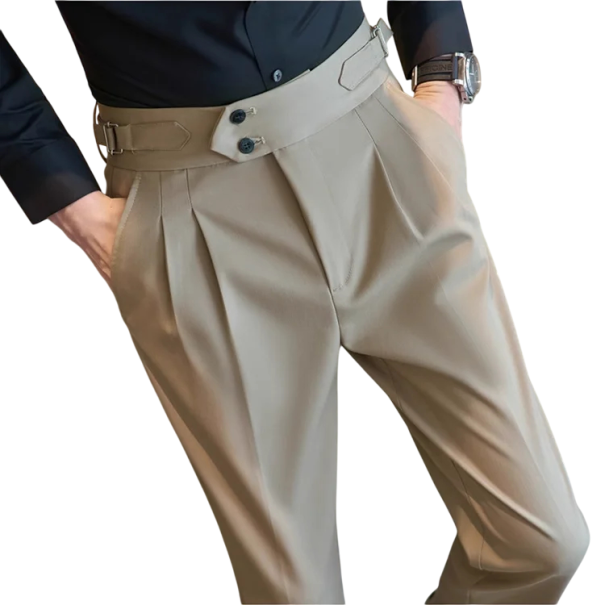 Pánské společenské kalhoty s kapsami Jednobarevné Elegantní rovný střih Pohodlné stylové kalhoty pro muže do práce, kanceláře i na slavnostní události Polyester béžova 33