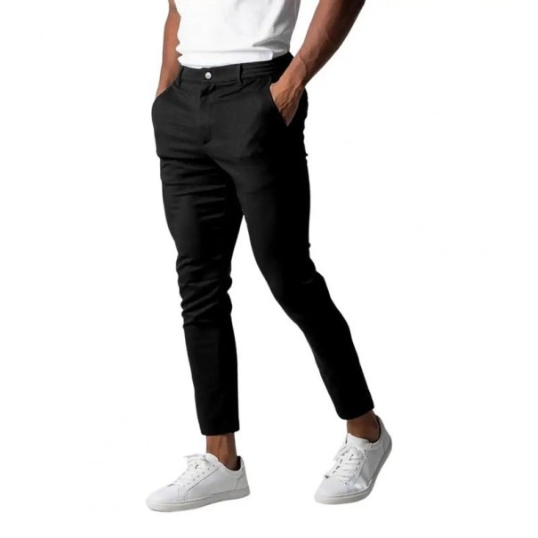 Pánské společenské kalhoty s kapsami Jednobarevné Elegantní rovný střih POLYESTER Stylové pohodlné kalhoty pro muže do práce kanceláře i na slavnostní akce černá XL