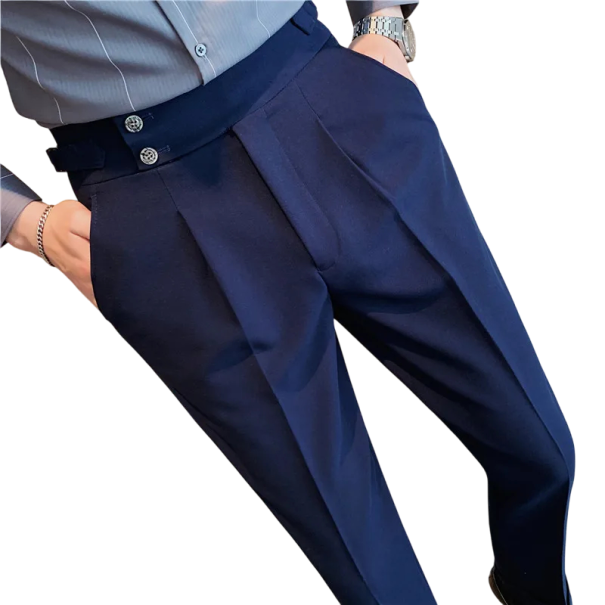 Pánské společenské kalhoty s kapsami Jednobarevné Elegantní rovný střih Stylové pohodlné kalhoty pro muže do práce kanceláře i na slavnostní akce Polyester tmavě modrá 30